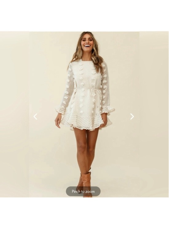 saints + secrets Dresses & Skirts - Saints & Secrets Beige Long Sleeve Dress with Pom Poms Size M